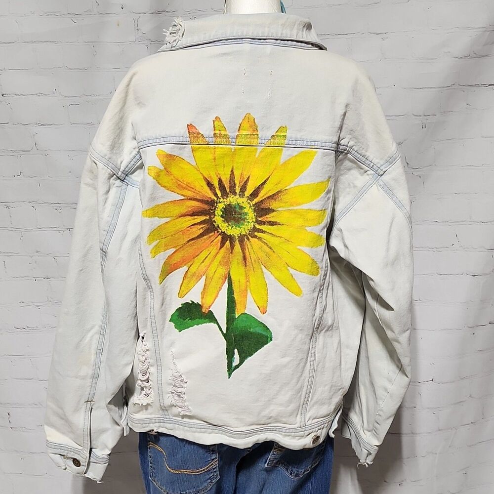 FURST OF A KIND Distressed Light Wash Denim Jacket Sunflower
